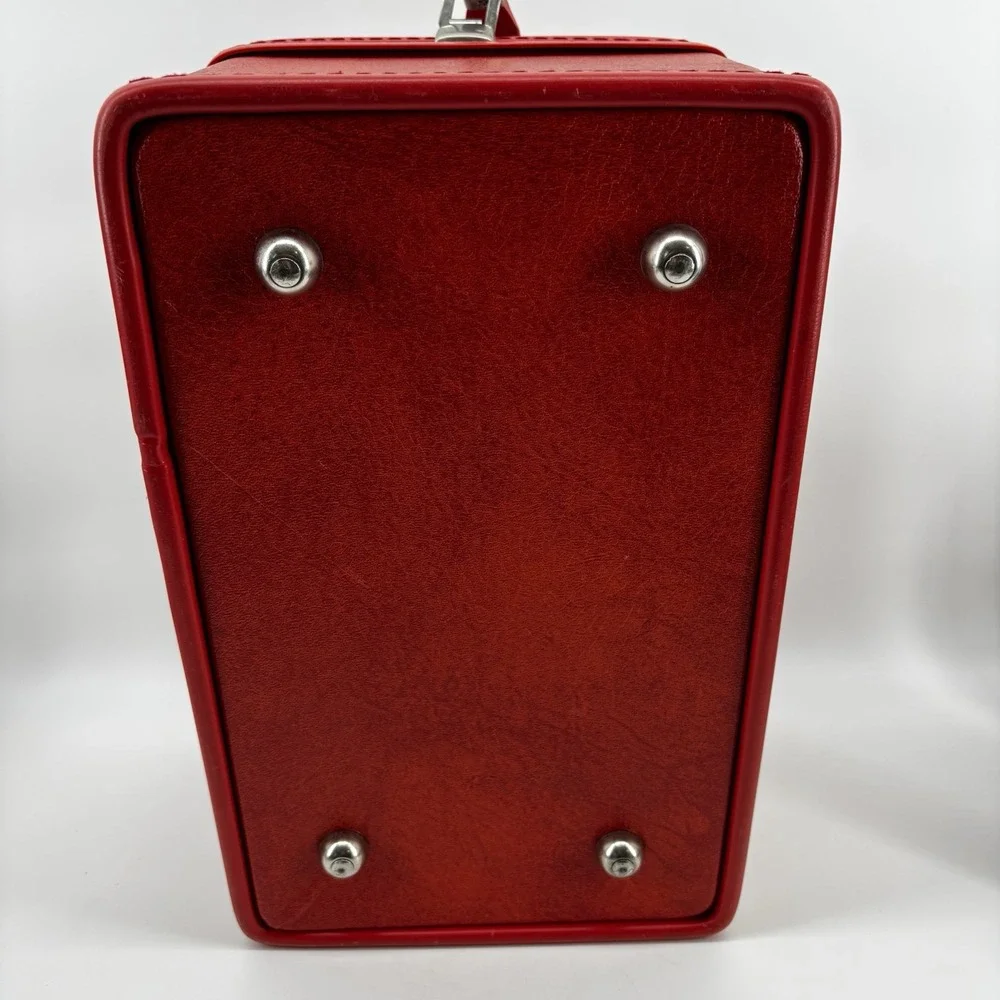 Red Orange Train Vanity Case Vintage Luggage Sesame Lined Snap Closing